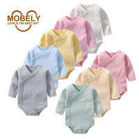 Mobely เสื้อผ้าเด็กทารกแรกเกิดผ้าฝ้าย100% แขนยาวสีทึบบอดี้สูทรอมเปอร์สำหรับเด็ก0-1Years