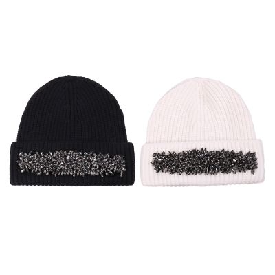 066F Trendy Shiny Rhinestone Beanie Hat Stretchable Woolen Hat Knitted Hat All-match Winter Festival Party for Men Women