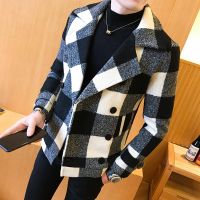 [COD] A generation of new autumn and winter mens short plaid double row casual woolen coat style slim