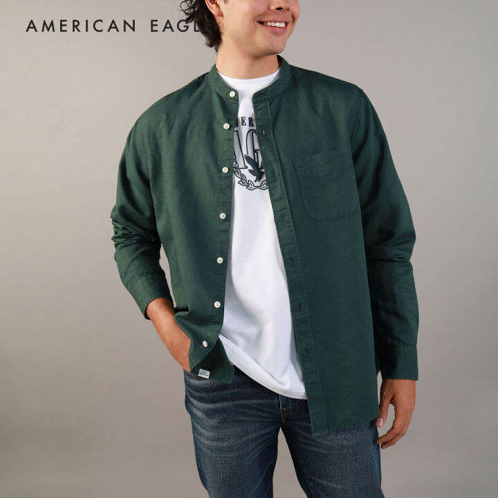 american-eagle-band-collar-linen-button-up-shirt-เสื้อเชิ้ต-ผู้ชาย-nmsh-015-2369-788