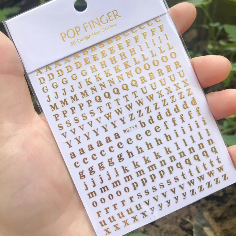 2pcs Letter Nail Stickers, Gold Silver 3D Numbers English Alphabet