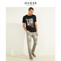 เสื้อยืดแขนสั้น GUESS เทรนด์สตรีทคอกลมแฟชั่นของผู้ชายฤดูใบไม้ผลิ