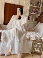 【 WYIN kitchen】 Nightgowns Women Leisure Solid Sweet Pajamas 4XL Princess Style Lace Trim Lantern Sleeve Cute Sleepdress Lovely Soft Home Wear