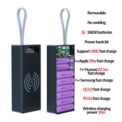 Welding Free 16*18650 Battery Storage Box PD QC3.0 USB 10W Fast Wireless Charging Case 18650 Battery Holder Box