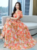 【YF】 Summer Clothes For Women 2023 Boho Long Dress Chiffon Elegant Fashion Evening Floral Beach Tunics V-neck Festa Luxo Party