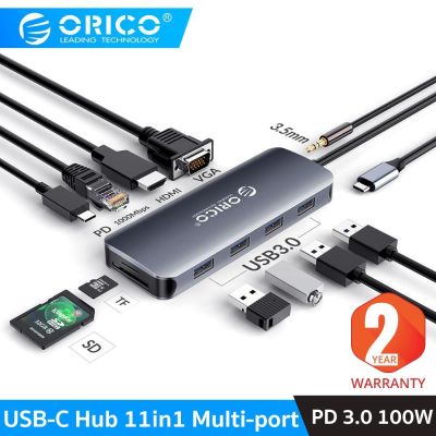 ORICO MC-U111P Multi-Port Type-C Hub 11 in 1 Docking Station โอริโก้ ฮับ USB Type-C มัลติพอร์ต 11 in 1 Grey