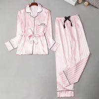 Silk Pajama Set Women Sexy Print Dot Summer Female Pajamas Long Shirt Pajama set 2 pieces Stitch Lingerie  Home Sleepwear