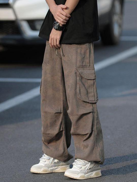 กางเกงลายพรางสำหรับผู้ชายฤดูร้อนแนวถนนสูงกางเกงขากว้างอินเทรนด์หล่อตรงกางเกงลำลอง-cityboy