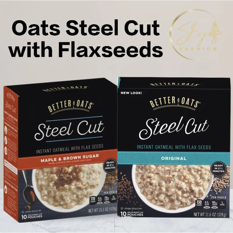 Better Oats Oatmeal, Instant, Steel Cut, with Flax Seeds, Original - 11.6 oz