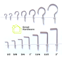 กล่อง144 ตัว ตะขอตัวแอล L หรือ ตะขอตัวซีC ตะขอเกลียวปล่อย ตะขอตัวแอล Square Hook /Cup Hook ตะขอแขวนของ ตะขอDIY  แขวนผ้า แขวนของ ชุบนิเกิ้ล