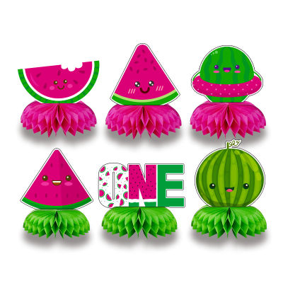 JOLLYBOOM 6Pcs ธีมแตงโม1st วันเกิด Honeycomb Centerpieces One In A Melon First Birthday Party อุปกรณ์ตกแต่งโต๊ะ