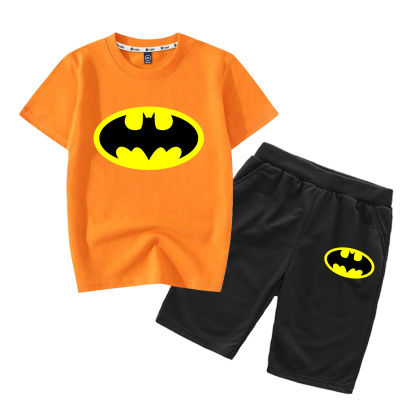 Bat-Mans 2023ชุดเซ็ตเสื้อยืดใหม่0000การ์ตูน/อะนิเมะถักเสื้อแขนสั้นเด็กผ้าฝ้ายกางเกงขาสั้นพิมพ์ลายแฟชั่น