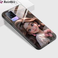 Jizetin เคสใส่โทรศัพท์แก้วสำหรับ Vivo V21 V21 Vivo 5G V21E 3D กันกระแทกลายเจ้าหญิงยิ้มกระจกเทมเปอร์ฝาครอบที่อยู่อาศัย