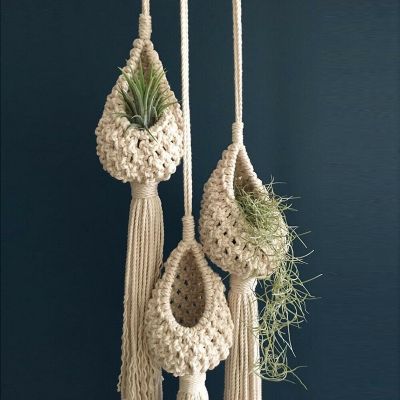 Boho Macrame Air Plant Hanger Tillandsia Hanging Basket Rope Holder Flower Home Decor