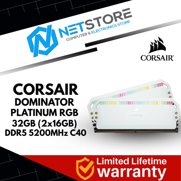 CORSAIR Dominator Platinum RGB 32GB (2 x 16GB) DDR5 5200 (PC5 41600)  Desktop Memory Model CMT32GX5M2B5200C40W 