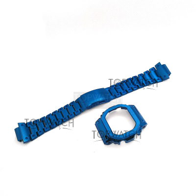 DW5600 Blue Stainless Steel Strap Watch Case Accessories DW5000 DW5030 DW5035 Metal celet Outdoor Sports Bezel Watchbands
