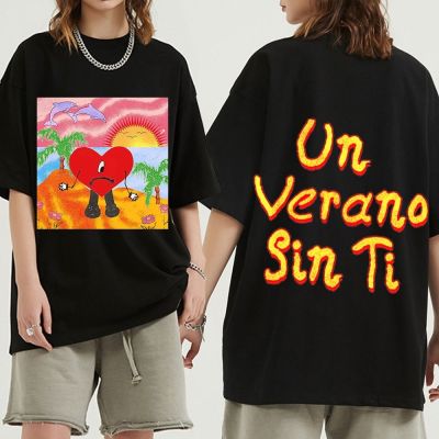 2022 Un Verano Sin Ti New Albm Tshirt Singer Bad Rabbit Pattern Print Short Sleeve Women Men St Tee Hiphop Street 100%