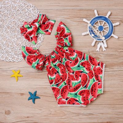 Lovely Newborn Baby Girls Romper Watermelon Clothes Jumpsuit Bodysuit with Headband Outfits