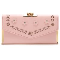 New Womens Purse Long Hasp Wallet Hollow Out for Women Leather Ladies Wallets Card Package