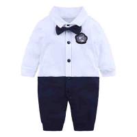 Fashion Newborn Baby Boys Gentleman Formal Suit Romper Long Sleeve Jumpsuit Bow Tie Tuxedo Outfit Clothes for 0-24M Bebes Gift