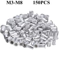 150 Buah Mur Paku Keling Aluminium Set Tirai Kacang Paku Keling Topi Paku Keling Kepala Datar M3 M4 M5 M6 M8