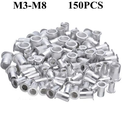 150pcs Rivet Nuts Aluminum Rivetnuts Blind Set Nutserts Threaded Insert Nutsert Cap Flat Head Rivet Nuts M3 M4 M5 M6 M8