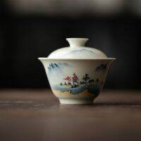 ภาพวาดด้วยมือ Gaiwan สำหรับชุดน้ำชาโบราณชามจีนถ้วยเก็บ