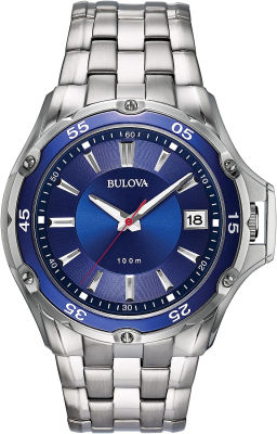 Bulova Mens Classic Stainless Steel 3-Hand Calendar Quartz Watch, Black Dial Style: 98B297