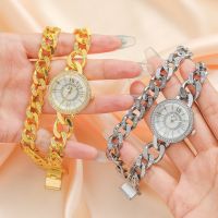 【Hot seller】 Foreign trade explosion cross-border best-selling fashion diamond-encrusted simple round ladies watch womens suit bracelet quartz