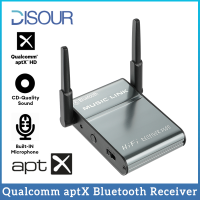 DISOUR Qualcomm AptX Bluetooth Audio Receiver 3.5มม. AUX RCA Stereo CD-Quality Sound Hifi Lossless HD Music Wireless Adapter เสาอากาศคู่พร้อมไมโครโฟนสำหรับชุดอุปกรณ์ติดรถยนต์/ลำโพง/เครื่องขยายเสียงลำโพงในบ้าน