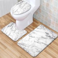 【CC】♣  Three-piece Toilet Floor Marble Pattern Non-slip Mats Decoration Accessories