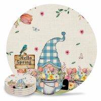 Spring Flower Gnome Placemat Coffee Drinks Dining Table Mats Absorbent Ceramics Coaster For Kitchen