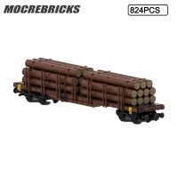 ชุดรถไฟเมือง MOC 4เพลาเกวียนพร้อมบล็อกตัวต่อท่อนไม้แบบอิฐของเล่นเพื่อการศึกษาเด็กของขวัญคริสต์มาส