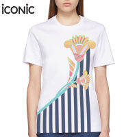 iCONiC NAVY SAFFRON T-Shirt #5533 เสื้อยืด พิมพ์ลาย ช่อดอกไม้ ลายทาง สีน้ำเงิน เสื้อผ้าผู้หญิง เสื้อยืดผญ เสื้อยืดผช เสื้อยืดแฟชั่น เสื้อยืดขาว