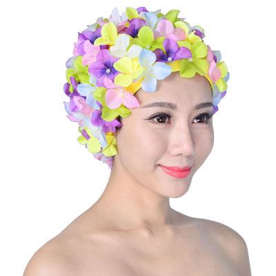 Cap Breathable Soft Water Flower Sports Protection Long Hair Handmade Swimming Womens