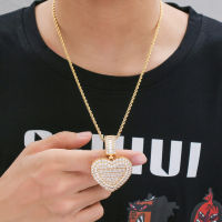 Can Be Opened Heart-shaped Photo Pendant Iced Zircon Cubic Zirconia Pendant Hip Hop Fashion Jewelry