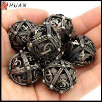 HUAN 7Pcs/set 7-Die Table Game ลูกเต๋า DND มังกรกลวงกลม D4 D6 D8 D10 D12 D20 ลูกเต๋าหลายด้าน หลายเหลี่ยมเพชรพลอย โลหะสำหรับตกแต่ง ลูกเต๋าเกม TRPG DND