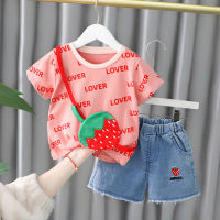 Manji Baby Girl Clothes Sets Summer 2022 New Fashion Infant Suits Straberry Style Cotton Kids Costom 1-4 Years Child Clothing