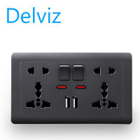 Delvizเต้าเสียบไฟคู่Universal 5 Switched Outlet 2.1A Dualเครื่องชาร์จUSBพอร์ตชุดสัญญาณไฟLED 146มม.* 86มม.,ทอง/สีขาว/สีเทา