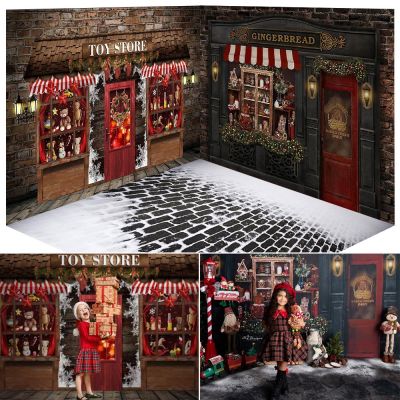 Christmas Toy Store Backdrop Retro Gingerbread House Photography Xmas Room Portrait Background Photo Studio Winter Street Snow