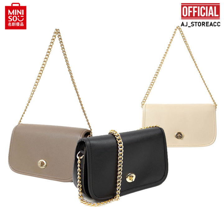 Miniso Women Chain Crossbody Shoulder Bag with Twist Lock(Black)