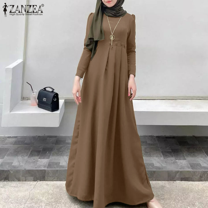 ZANZEA Muslimah Váy Ngủ Abaya Kiểu Ả Rập Chữ A Dài Tay Hồi Giáo ...