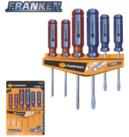 PUMPKIN ไขควงชุด FRANKEN CRV - 6ตัว/ชุด พร้อมที่แขวนเก็บ รุ่น 6FK-SET (17205) ด้ามจับผลิตจาก PVC แข็งแรง