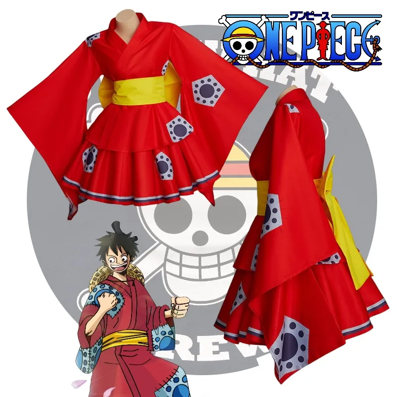 Anime One Piece Monkey D. Luffy Caçador Pirata Roupas Cosplay Halloween  Quimono Vermelho Uniforme Trincheira