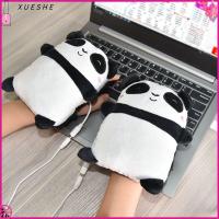 XUESHE ไม่มีนิ้ว ตะขอปรับได้ USB ชาร์จได้ ถุงมือทำความร้อนไฟฟ้า ถุงมืออุ่นร้อน ถุงมือรูปแพนด้า เครื่องอุ่นมือ