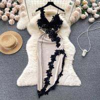 【HOT】™◑ Foamlina Floral Suspender for Fashion V Neck Sleeveless Waist Split Irregular