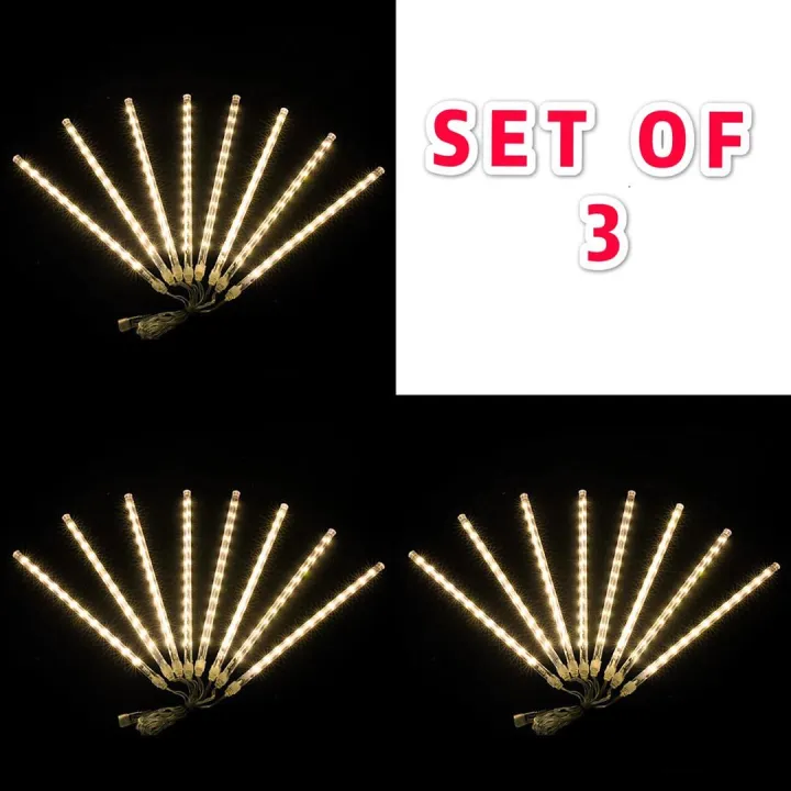 ( SET OF 3 ) 30CM /LED Meteor Shower Christmas Lights 8 Tubes (Warm