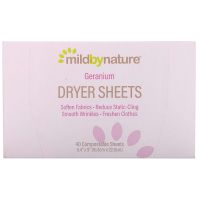 (พร้อมส่ง) ของแท้ 100% แผ่นอบผ้า Mild By Nature, Dryer Sheets, Geranium, 40 Compostable Sheets