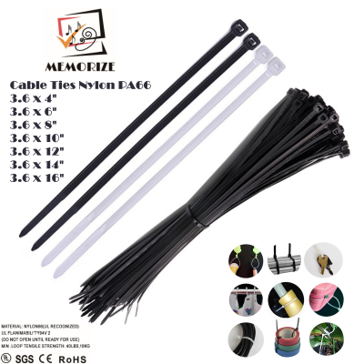 สายรัดเคเบิ้ลไทร์ Memorize Cable Ties Nylon PA66 เข็มขัดรัดสายไฟหนวดกุ้ง ขนาด 4" 6" 8" 10" 12" 14" 16" แพ็ค 100 เส้น