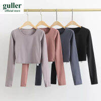 guller เสื้อกีฬาเปลือยสะดือแขนยาวสำหรับผู้หญิง,เสื้อวิ่งแห้งเร็วเสื้อยืดออกกำลังกายรัดรูปยืดหยุ่นสำหรับเสื้อผ้าโยคะ